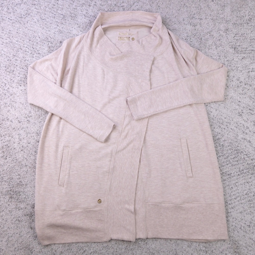 Lily Pulitzer Sweater Womens XS Luxletic Wrap Cardigan Open Beige Pockets GUC